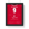Bayern Munich DFB-Pokal Final 2026 Poster - Harry Kane 9 Hat-Trick Shirt Print framed in a black frame, ready to hang