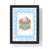 Strawberry and matcha cake poster in black wood frame with white border