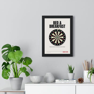 Bed and Breakfast 26 Darts print framed on a living room wall