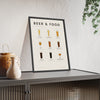 Beer And Food Pairing Chart framed and leaning on a sideboard