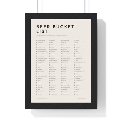 Beer Bucket List print framed in a black frame, ready to hang