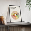 Beer Flavour Wheel print framed and leaning on a sideboard