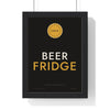 Beer Fridge Sign Print framed in a black frame, ready to hang