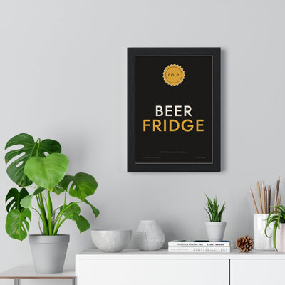 Beer Fridge Sign Print framed on a living room wall