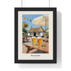 Beer Garden Painting Print framed in a black frame, ready to hang