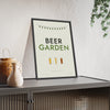 Beer Garden Sign Print framed and leaning on a sideboard