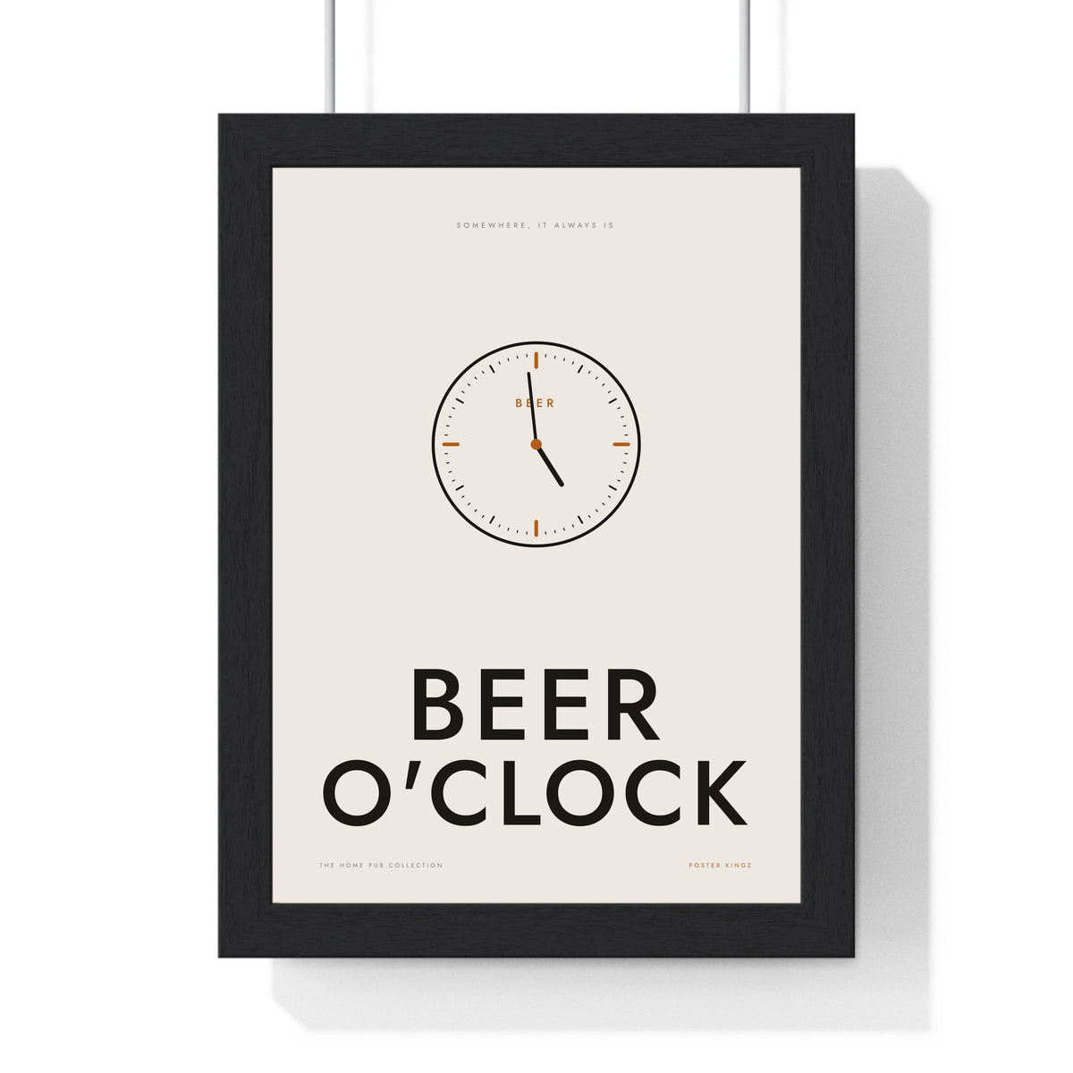 Beer O'Clock Print framed in a black frame, ready to hang