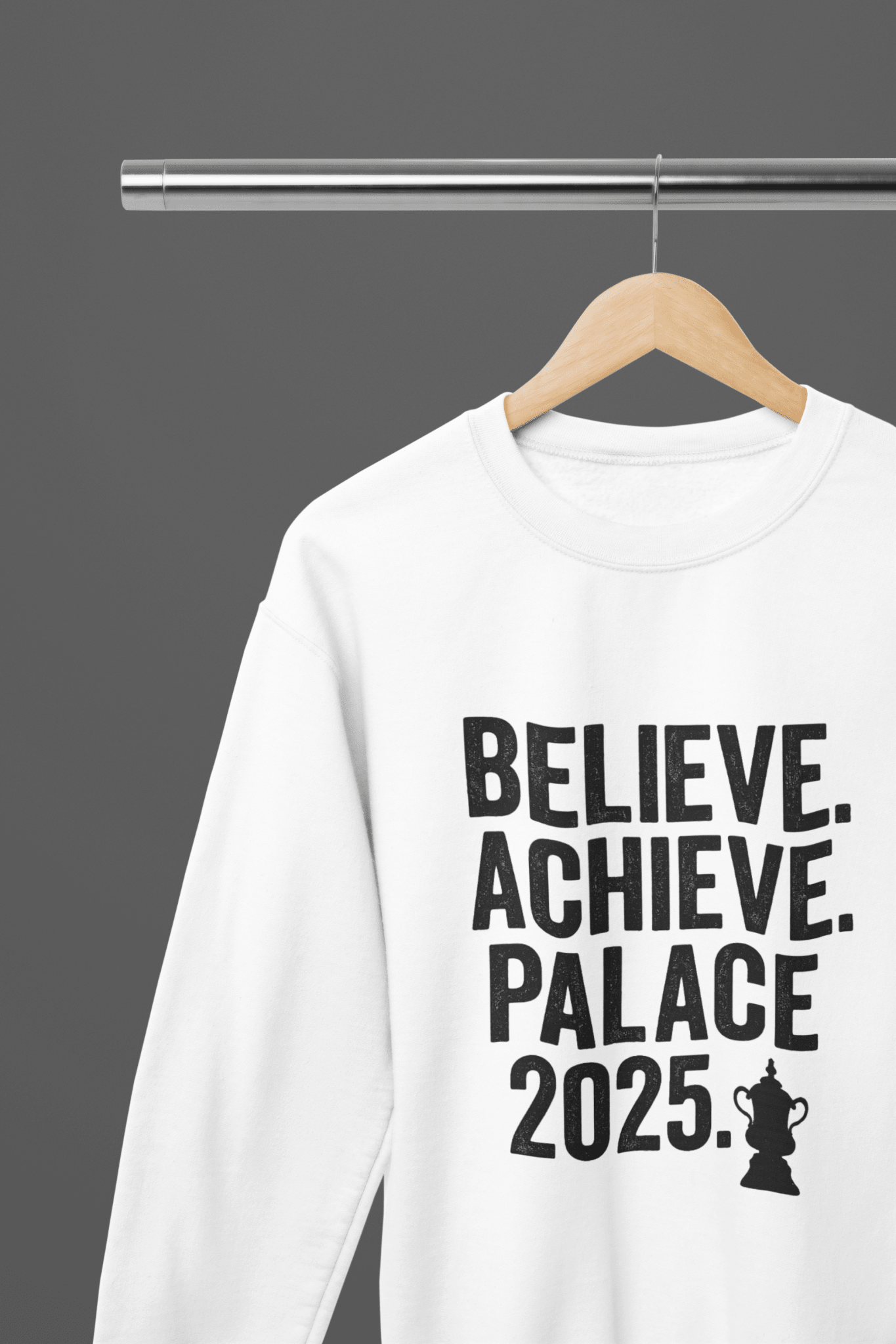 Black t-shirt with Believe Achieve Palace 2025 or Sweatshirt - FA Cup Tribute