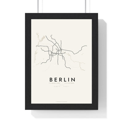 Berlin Metro Map Print - framed minimal Berlin metro lines map print, black lines on cream paper