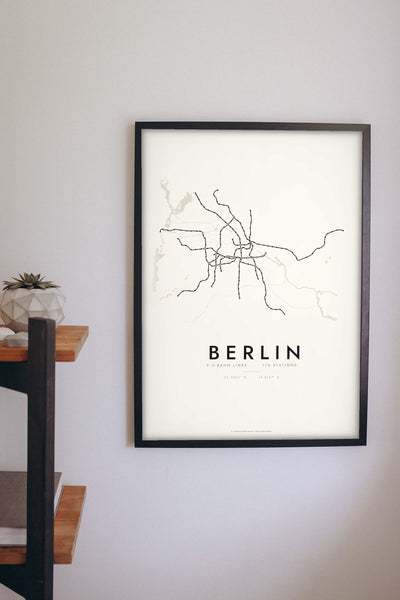 Berlin Metro Map Print - Berlin metro lines map print on the living room wall