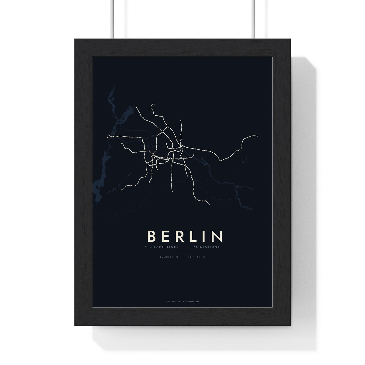 Berlin Metro Map Print - framed night style Berlin metro lines print
