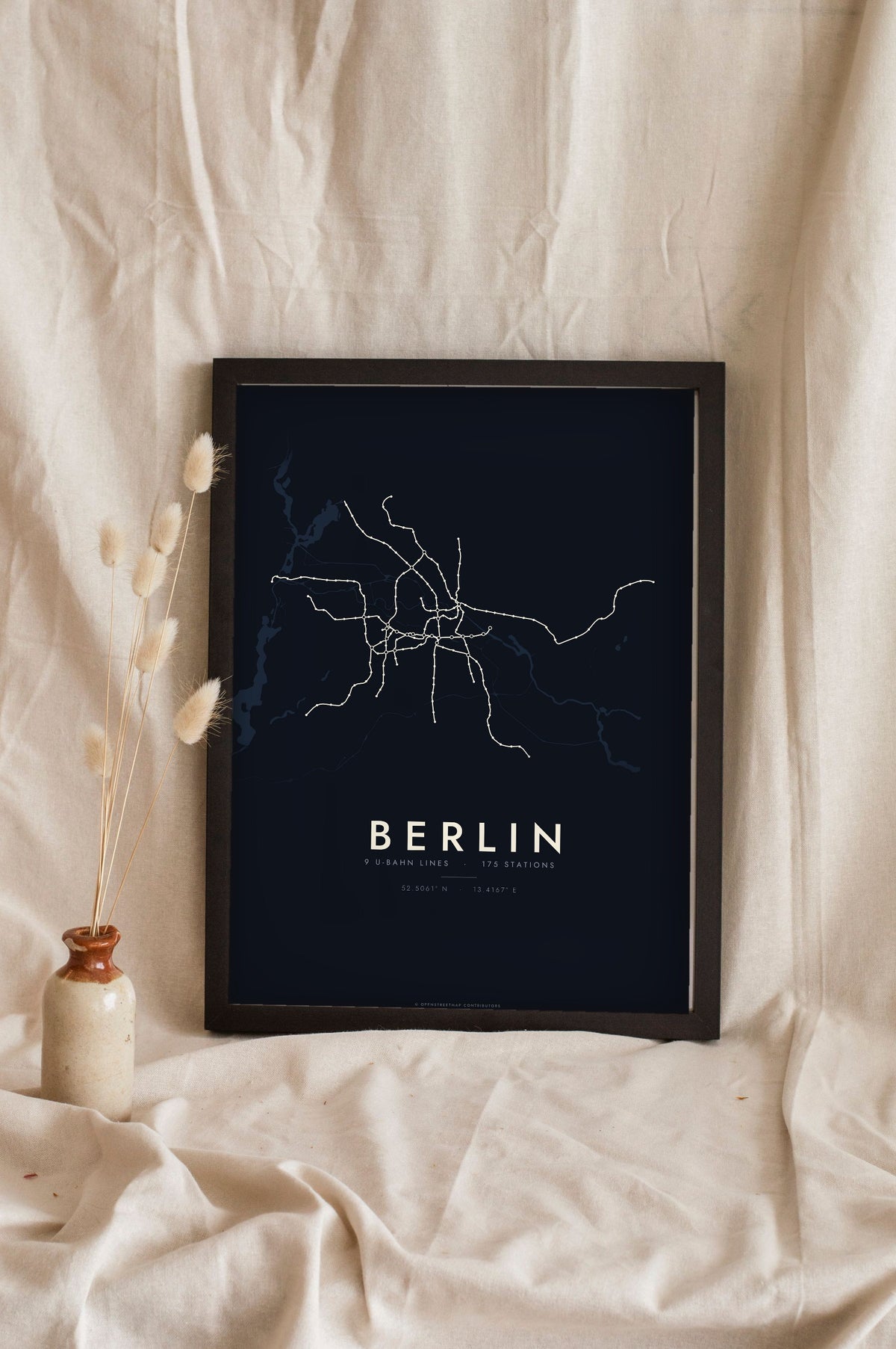 Berlin Metro Map Print - night style Berlin metro map print, light lines on a dark ground