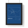 Berlin Metro Map Print - framed blueprint style Berlin metro map print with grid and scale bar