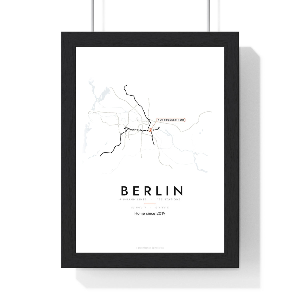 Berlin Metro Map Print - framed Berlin metro map print with a highlighted station and caption