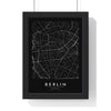 Berlin street map poster in black, minimal city map print framed in a black frame