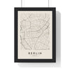 Berlin street map poster in cream, minimal city map print framed in a black frame