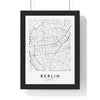 Berlin street map poster in white, minimal city map print framed in a black frame