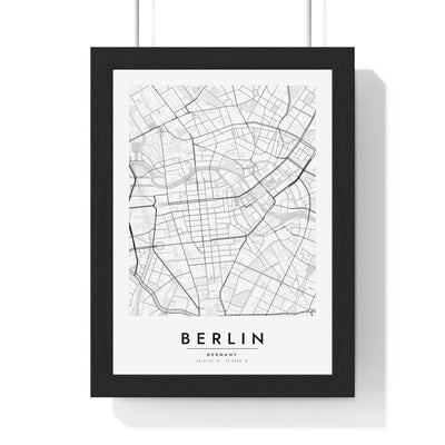 Berlin street map poster in white, minimal city map print framed in a black frame