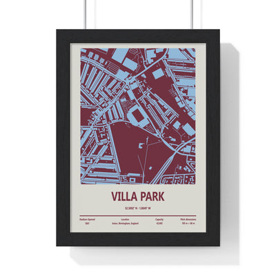 Villa Park stadium map print claret and blue wall art