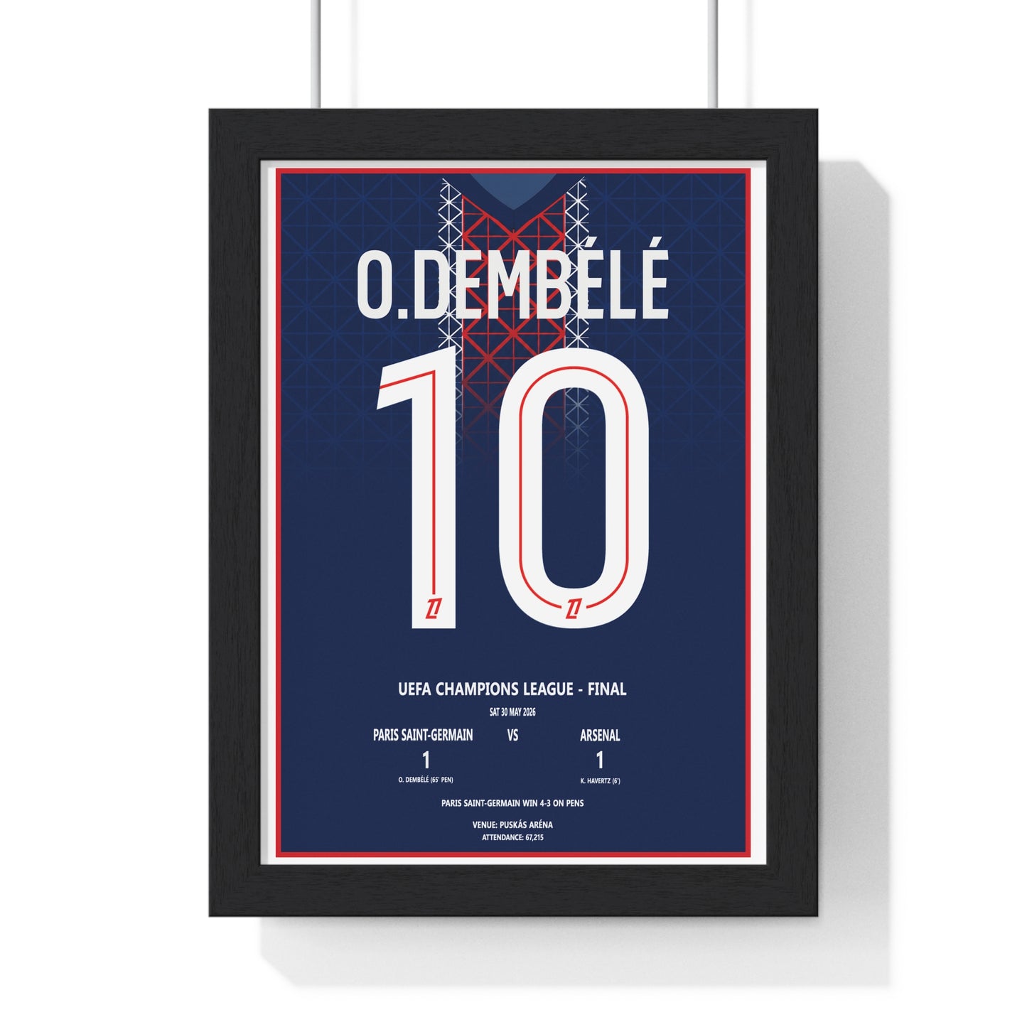 Paris Saint-Germain Champions League Final 2026 Dembele 10 framed PSG football poster