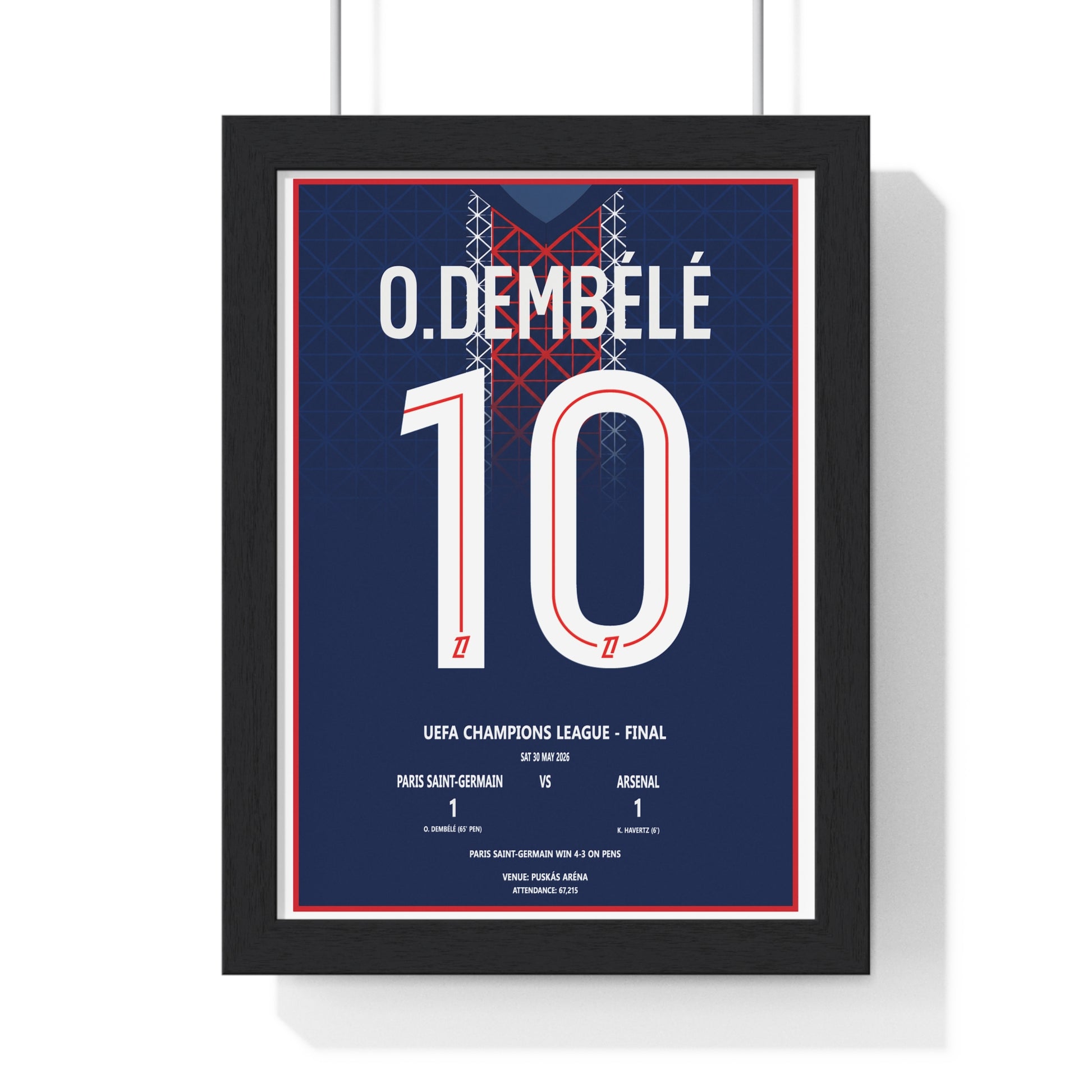 Paris Saint-Germain Champions League Final 2026 Dembele 10 framed PSG football poster