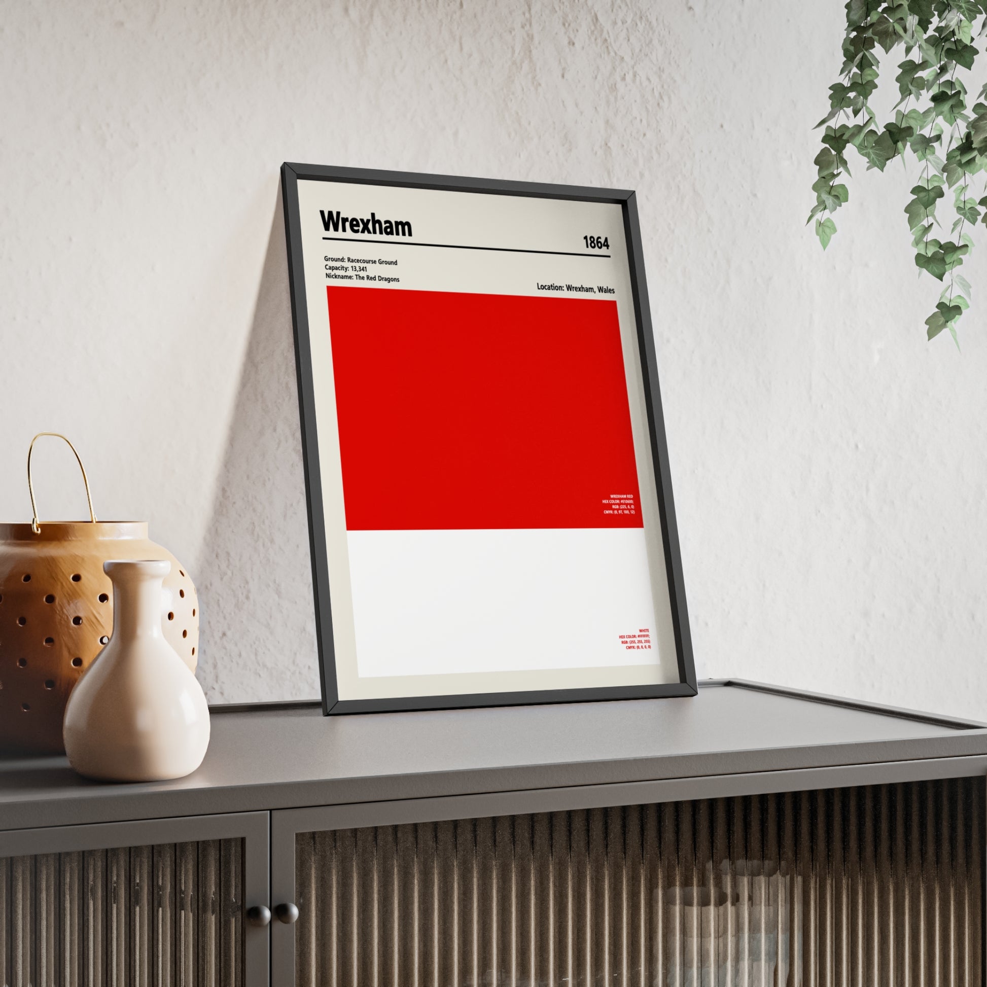 Minimalist Wrexham FC colour palette wall art