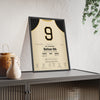 Bill Mazeroski 1960 World Series Game 7 Walk-Off Home Run Poster - Pittsburgh Pirates 9 Jersey Print framed and leaning on a sideboard