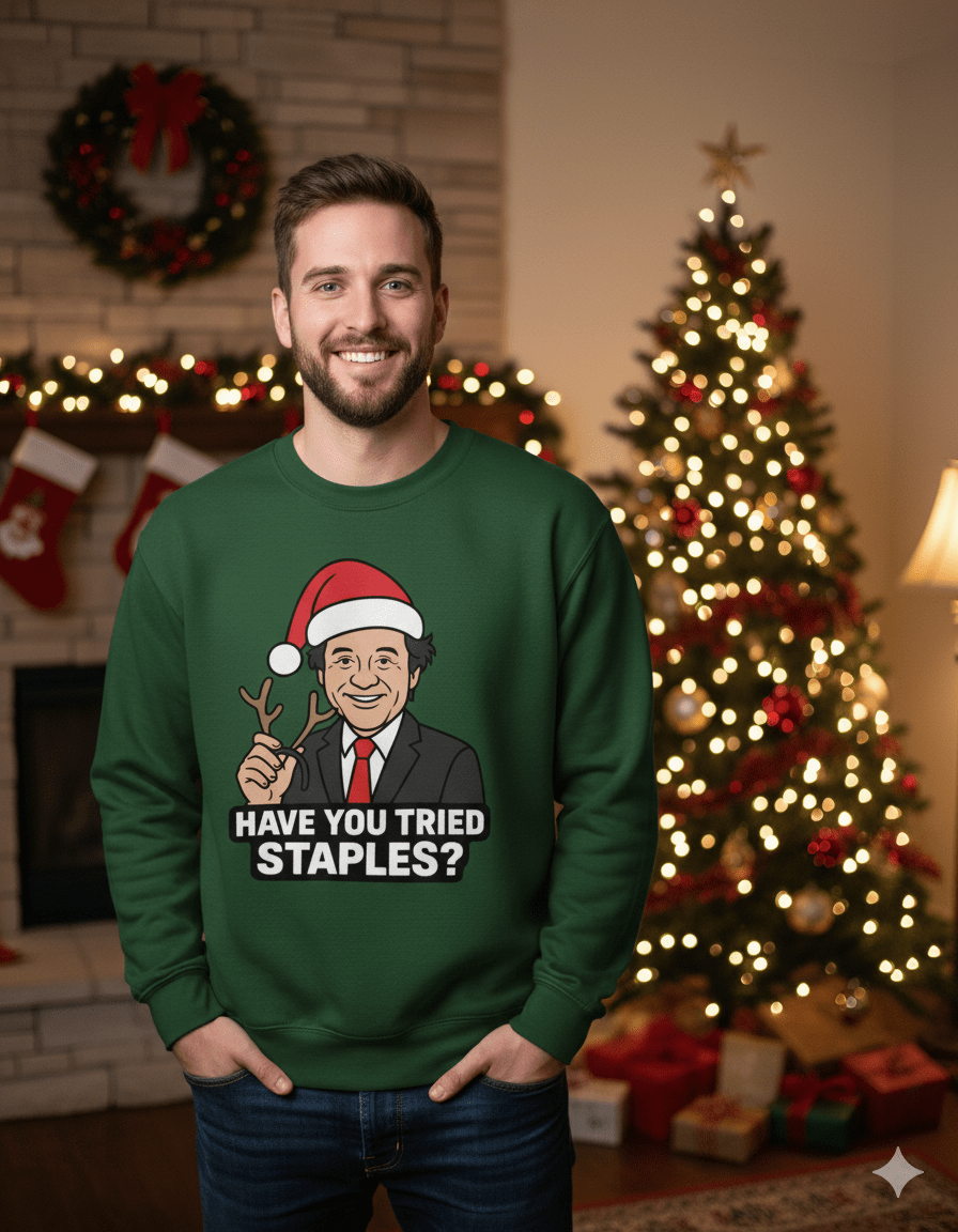 Red t-shirt with Bill Murray Scrooged Christmas Sweatshirt & Parody