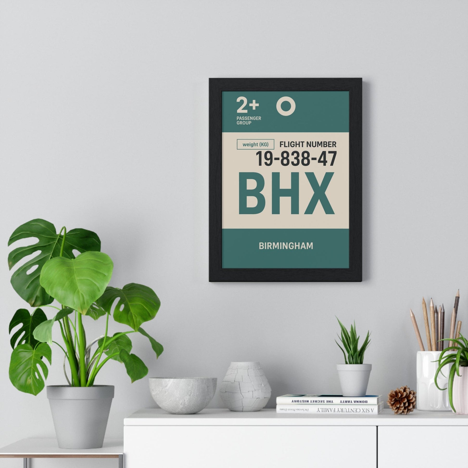 Framed Birmingham boarding pass travel poster