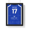 Birmingham City League Cup Final 2011 Poster - Obafemi Martins 17 Wembley Shirt Print framed in a black frame, ready to hang
