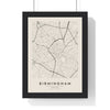 Birmingham street map poster in cream, minimal city map print framed in a black frame
