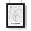 Birmingham street map poster in white, minimal city map print framed in a black frame