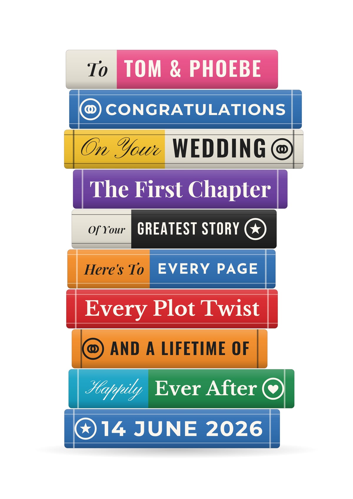 Personalised Wedding Book Stack Print - design detail