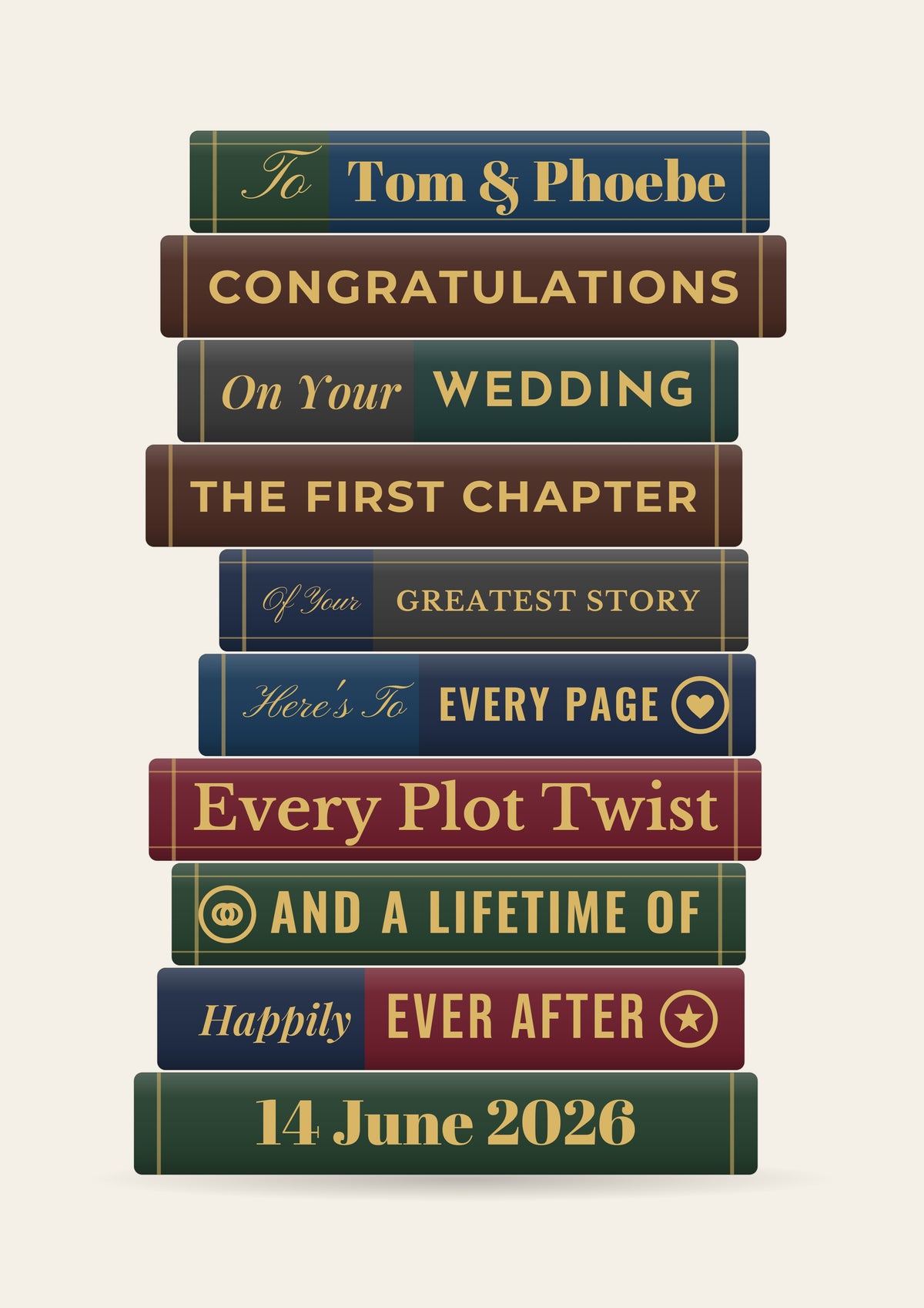 Personalised Wedding Book Stack Print - second design