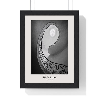 The Staircase Print framed in a black frame, ready to hang