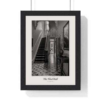 The Tiled Hall Print framed in a black frame, ready to hang