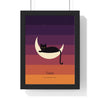 Black Cat Moon Print - framed black cat moon print in dusk plum and orange