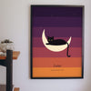 Black Cat Moon Print - black cat moon print on a bedroom wall