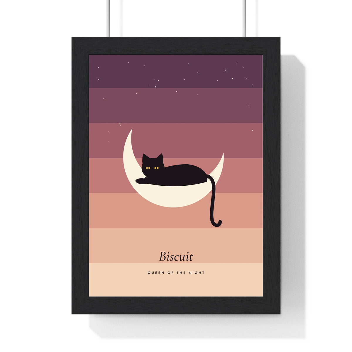 Black Cat Moon Print - framed blush pink version named Biscuit