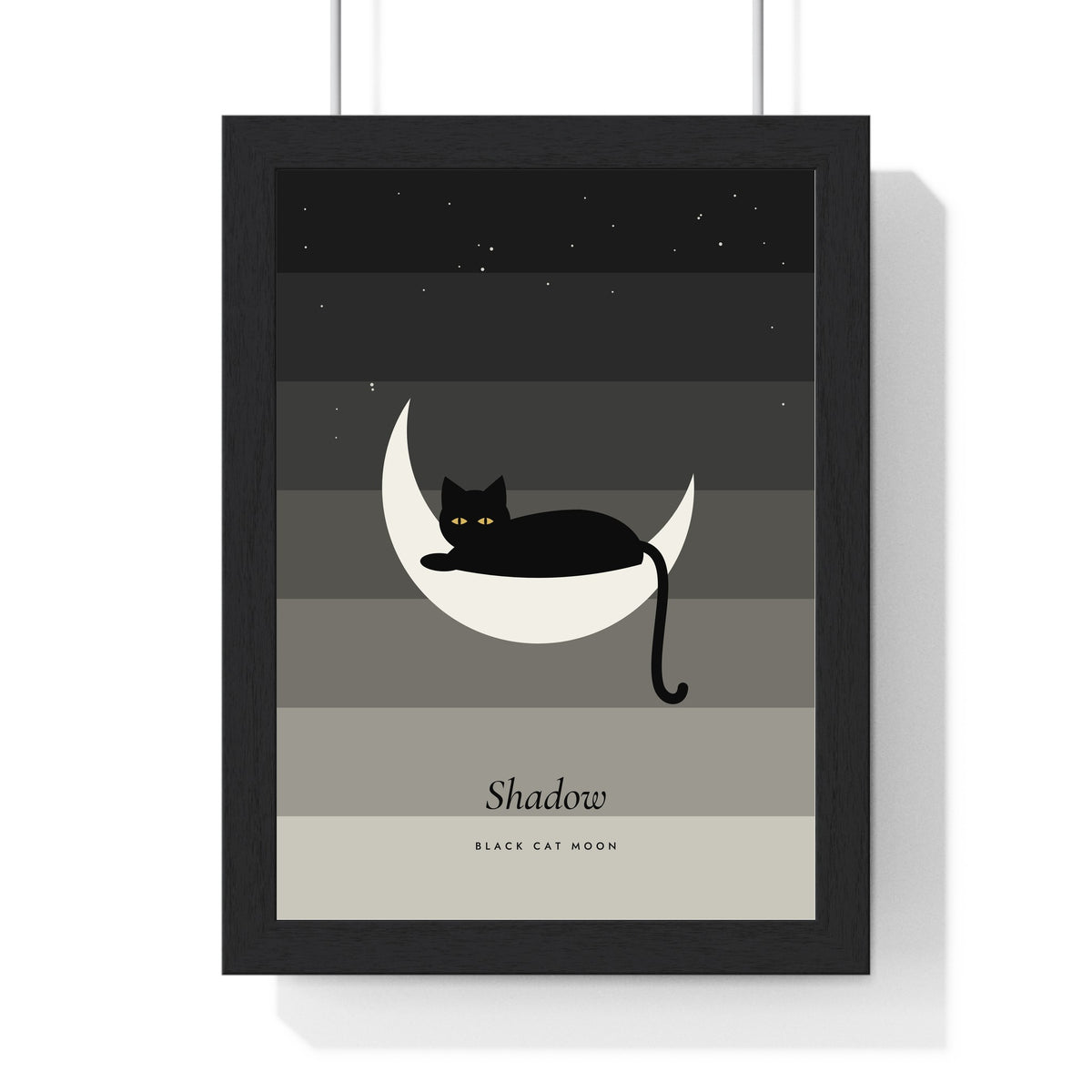 Black Cat Moon Print - framed charcoal grey version named Shadow