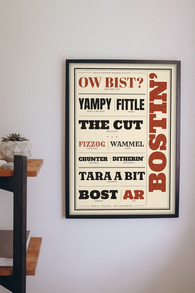 Black Country Sayings Print framed on a wall