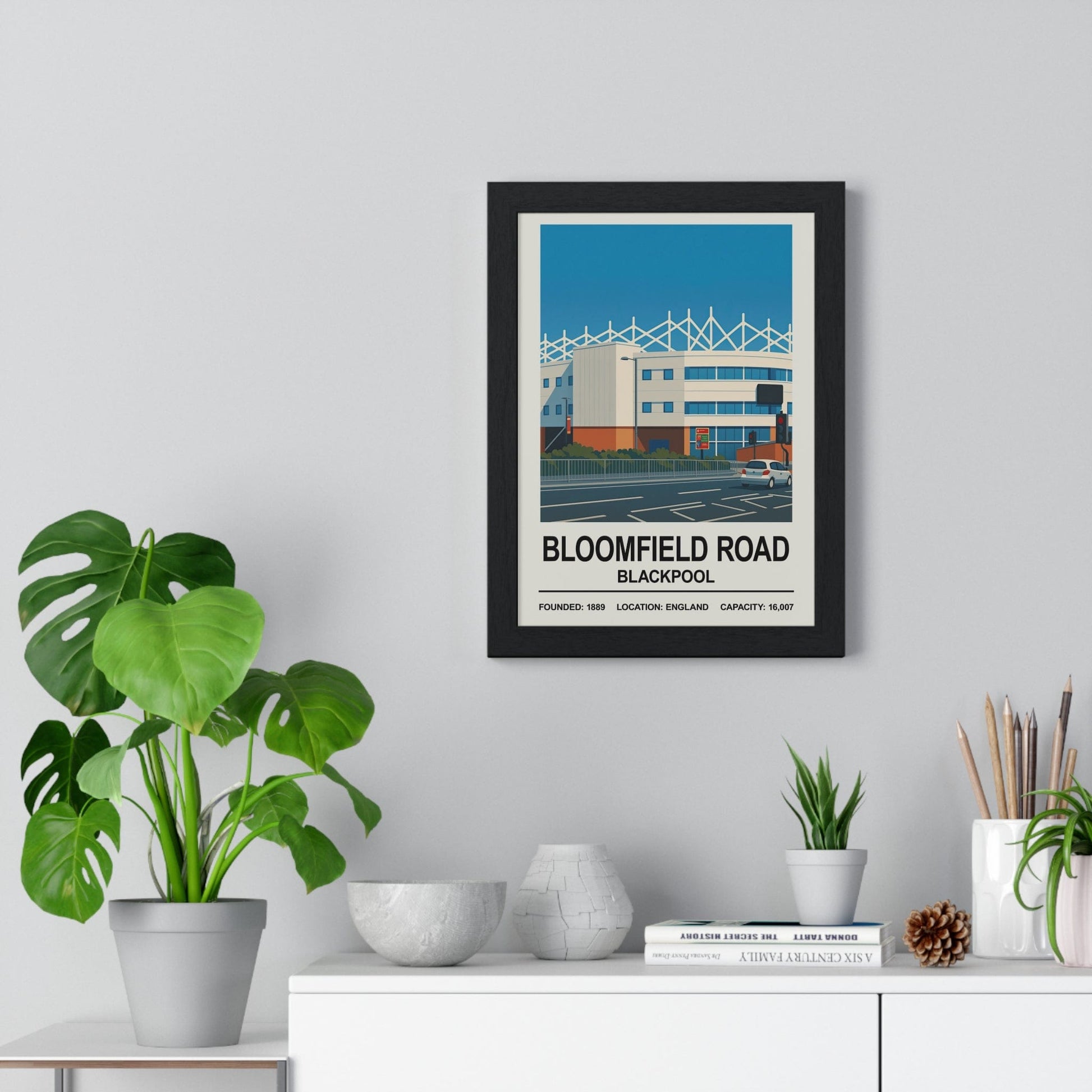 Framed Blackpool Bloomfield Road Stadium poster