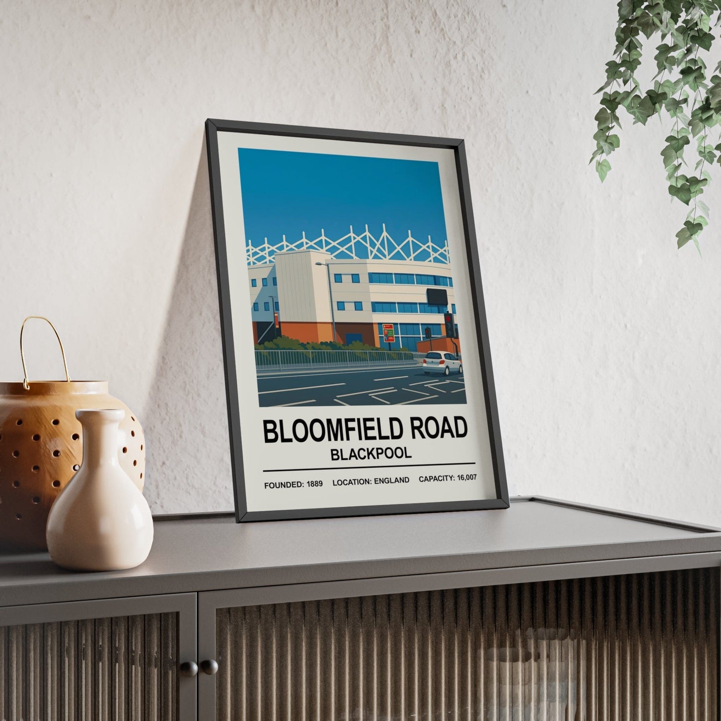 Framed Blackpool Bloomfield Road Stadium poster