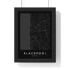 Blackpool street map poster in black, minimal city map print framed in a black frame