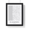 Blackpool street map poster in white, minimal city map print framed in a black frame