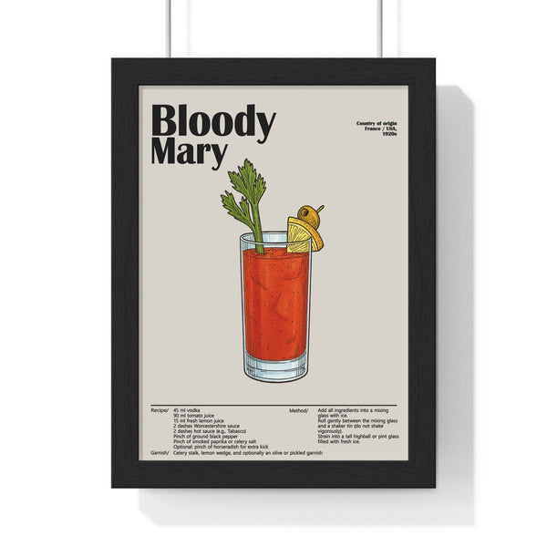 Bloody Mary cocktail poster framed wall art for home bar or kitchen