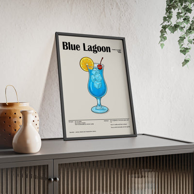 Framed Blue Lagoon Cocktail - Bright Retro Drink - print