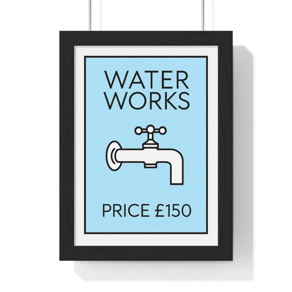 Framed Water Works funny bathroom poster Monopoly-inspired wall art