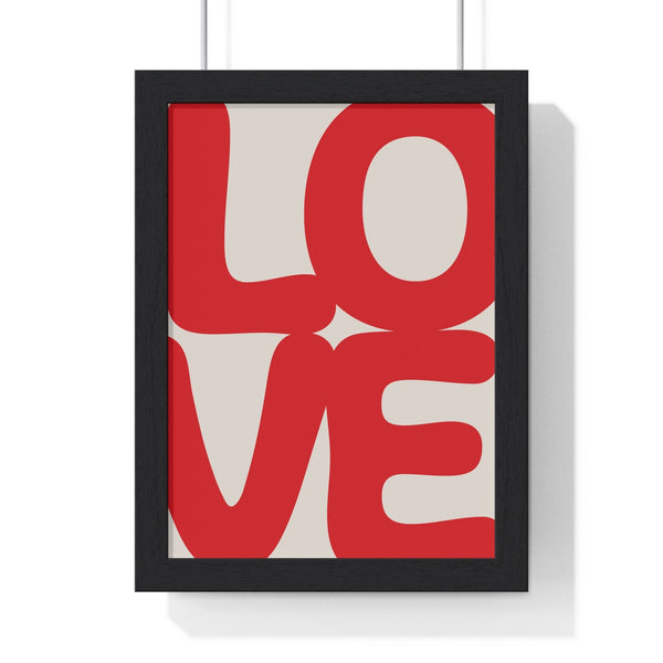 Framed Bold LOVE Valentine's gift print in red retro lettering