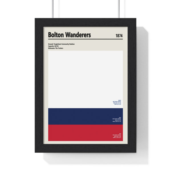 Bolton Wanderers colour swatch print framed in white, navy and red team colours